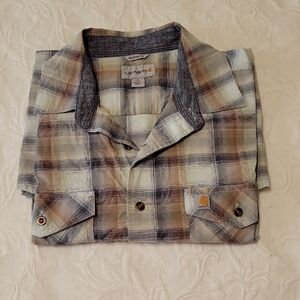 Carhartt Men's Plaid Button Down Shirt - Gray and Brown